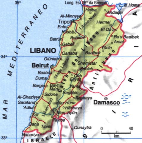 Cartina del Libano