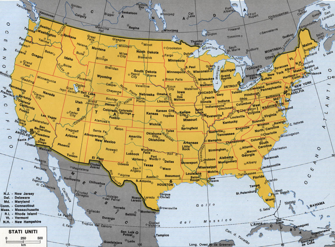 Cartina degli Stati Uniti d'America