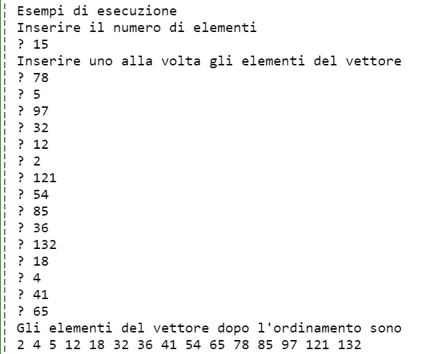 Vettori Esempio di esecuzione