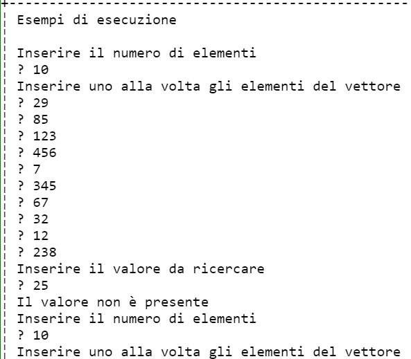 Vettori Esempio di esecuzione