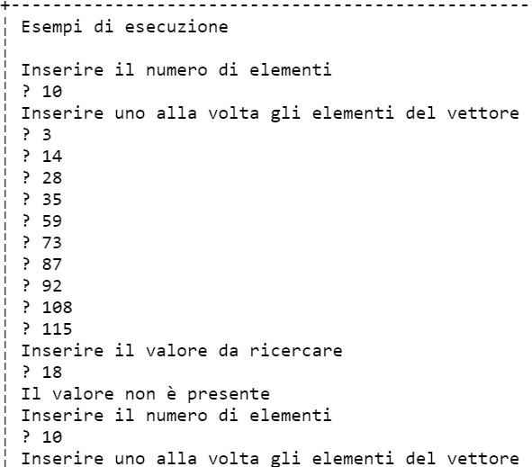 Vettori Esempio di esecuzione