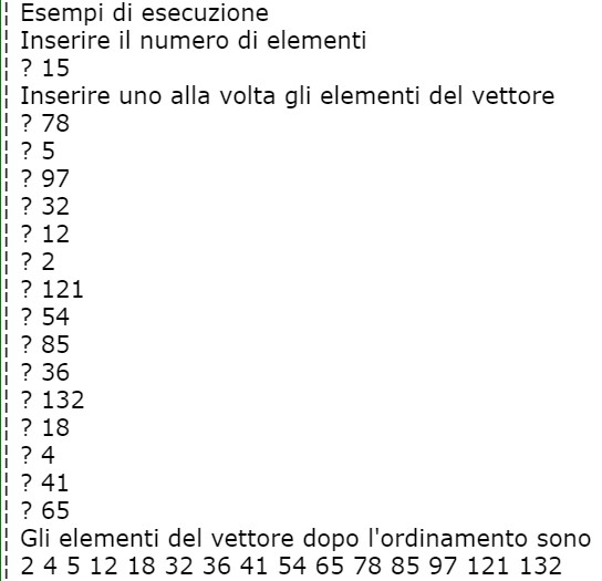 Vettori Esempio di esecuzione