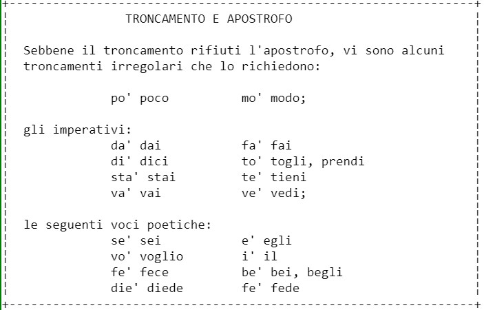 Troncamento e Apostrofo