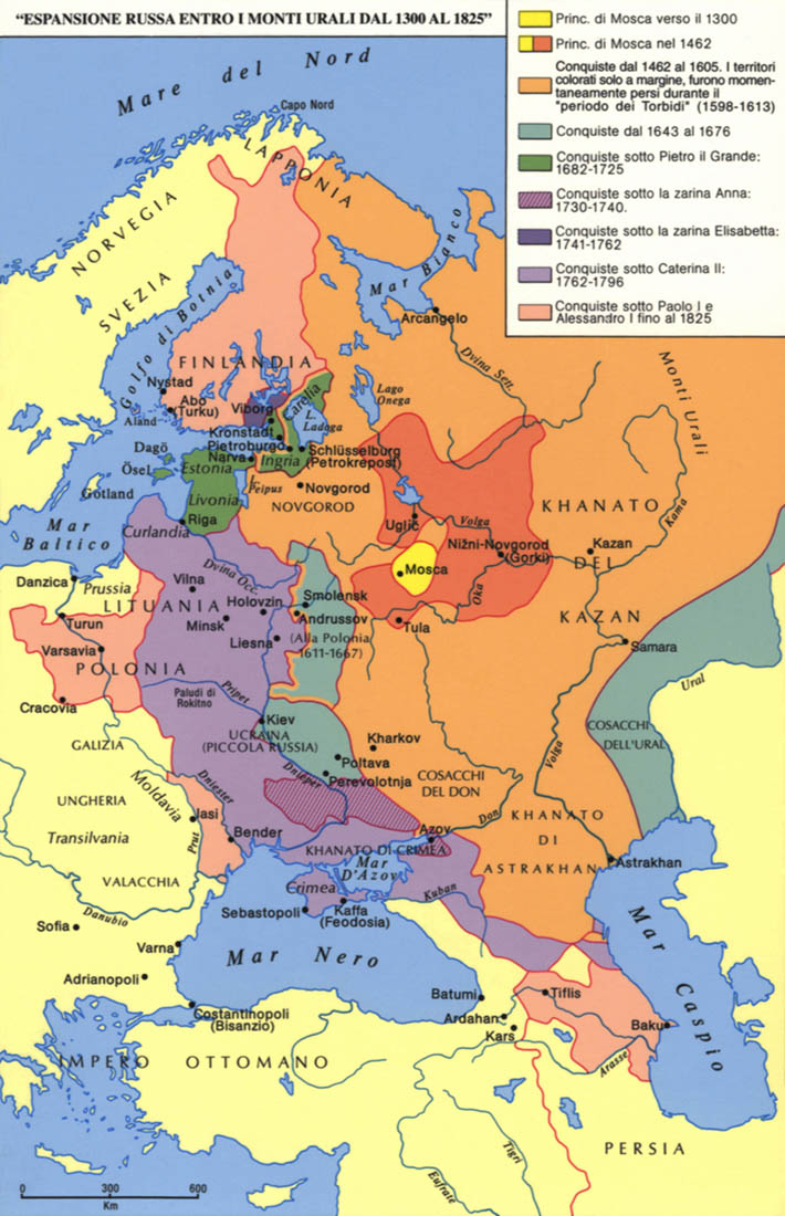 Espansione russa entro i monti Urali dal 1300 al 1825